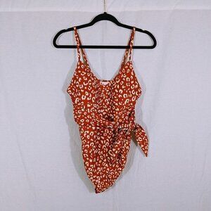 Orange & Cream Cheetah Print One Piece Swimsuit Size M